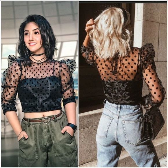 COPY - Zara Black Organza Polka Dot Crop Blouse NWT - Picture 5 of 14